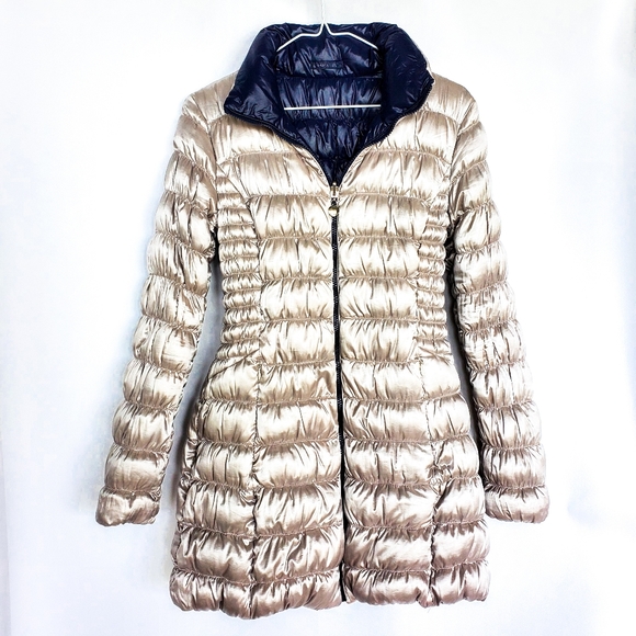 Reversible Laundry by Shelli Segal Navy Blue/White Silver Puffer Jacket - Picture 4 of 12